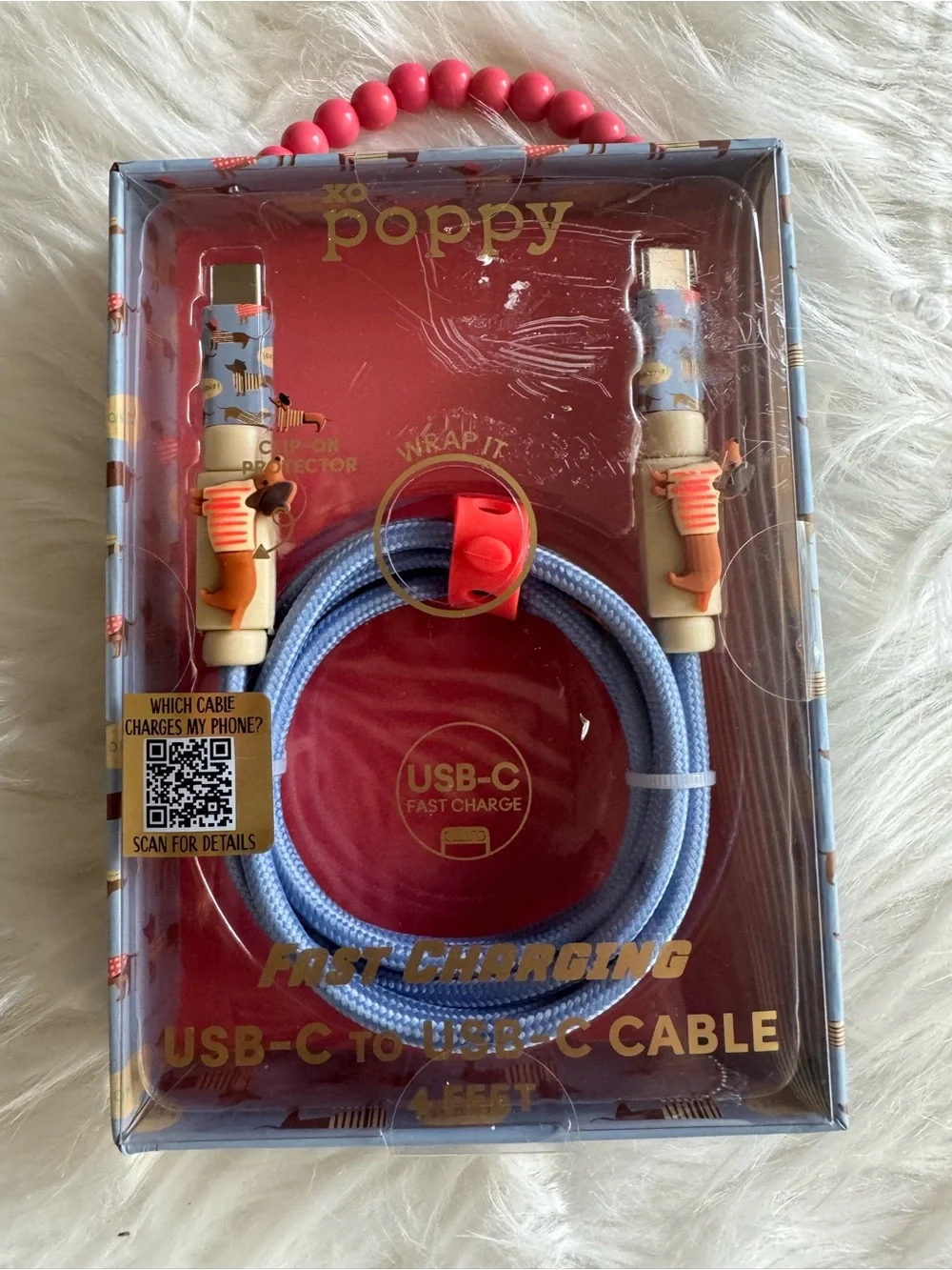 Poppy USB-C to USB-C Fast Charge Cable - Blue with Daschund